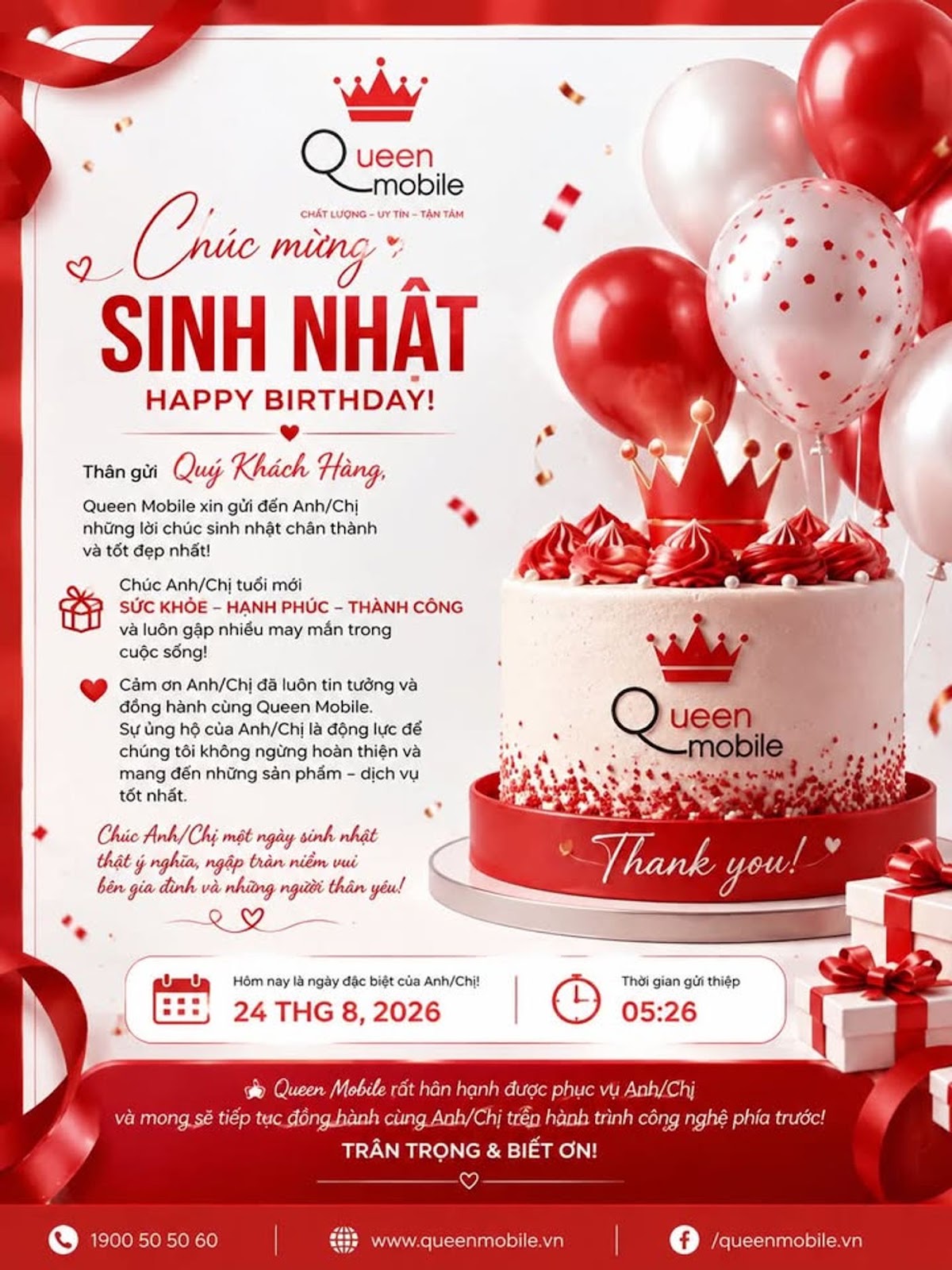 CHÚC MỪNG SINH NHẬT KHÁCH HÀNG QUEEN MOBILE 🎂💖