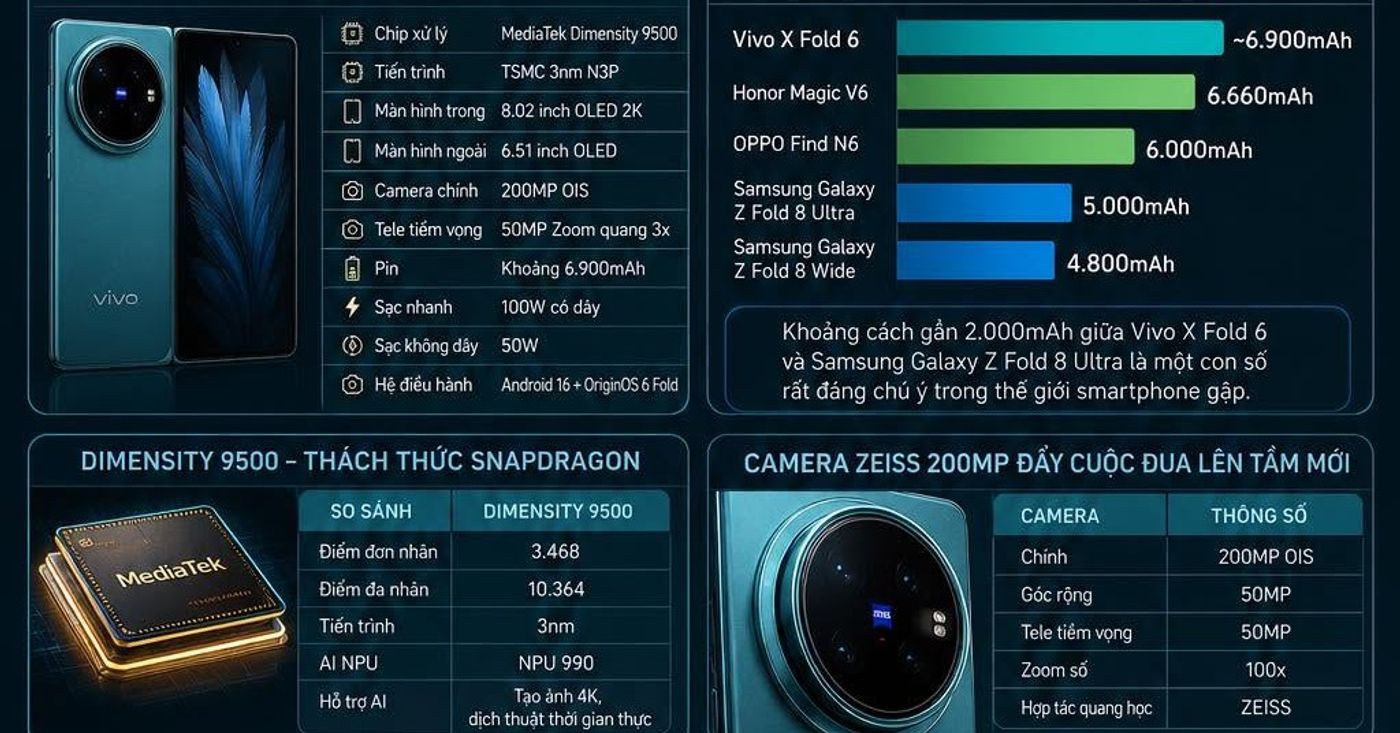 Vivo X Fold 6 Lộ Diện Thực Tế, Samsung Galaxy Z Fold Và OPPO Find N Có Đang Bị Đe Dọa?