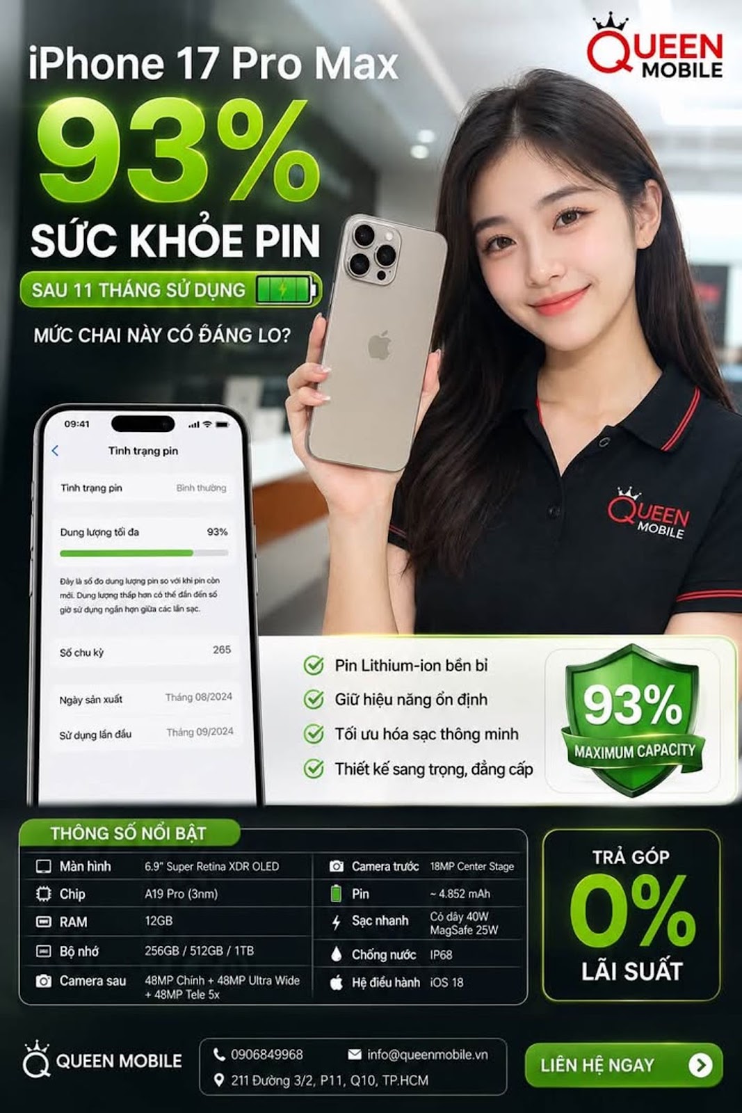 iPhone 17 Pro Max còn 93% sức khỏe pin sau 11 tháng sử dụng, con số này có thực sự tốt