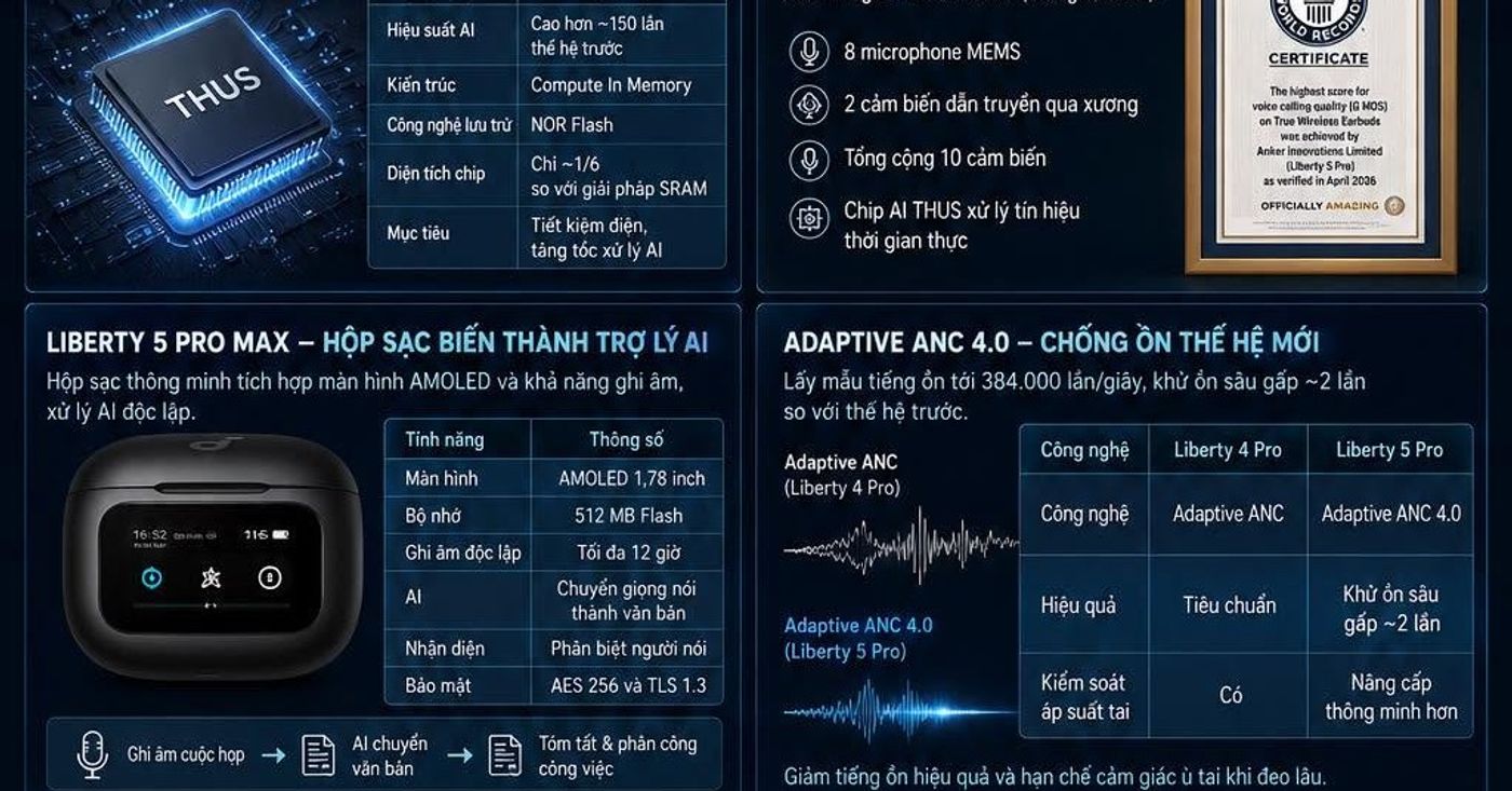 Tai nghe Anker dùng chip AI riêng lập kỷ lục Guinness tại Việt Nam, mở ra cuộc đua AI trên thiết bị 