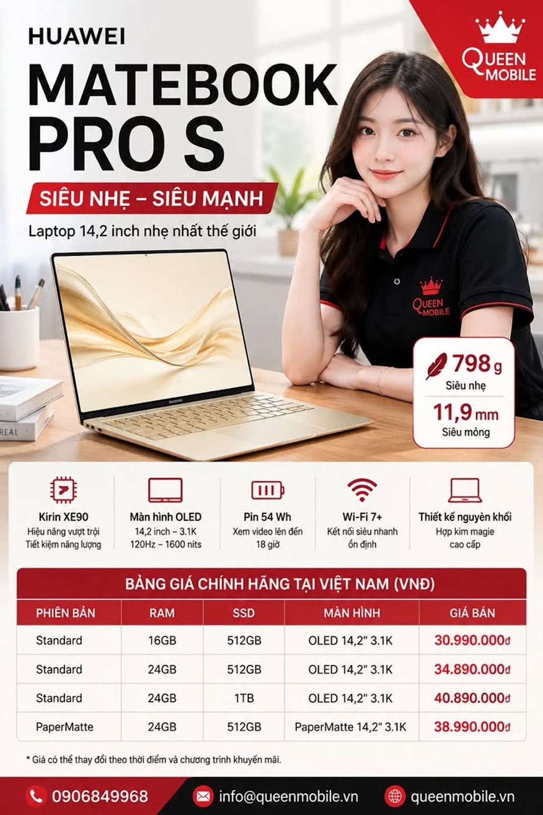 Huawei MateBook Pro S chính thức mở bán, laptop 14 inch toàn kim loại chỉ nặng 798 g #Huawei #Huawei