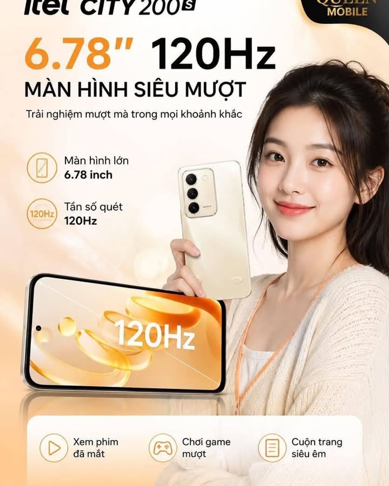 itel CITY 200s nhấn mạnh màn hình 6,78 inch 120Hz hướng đến trải nghiệm giải trí hằng ngày #itel #it