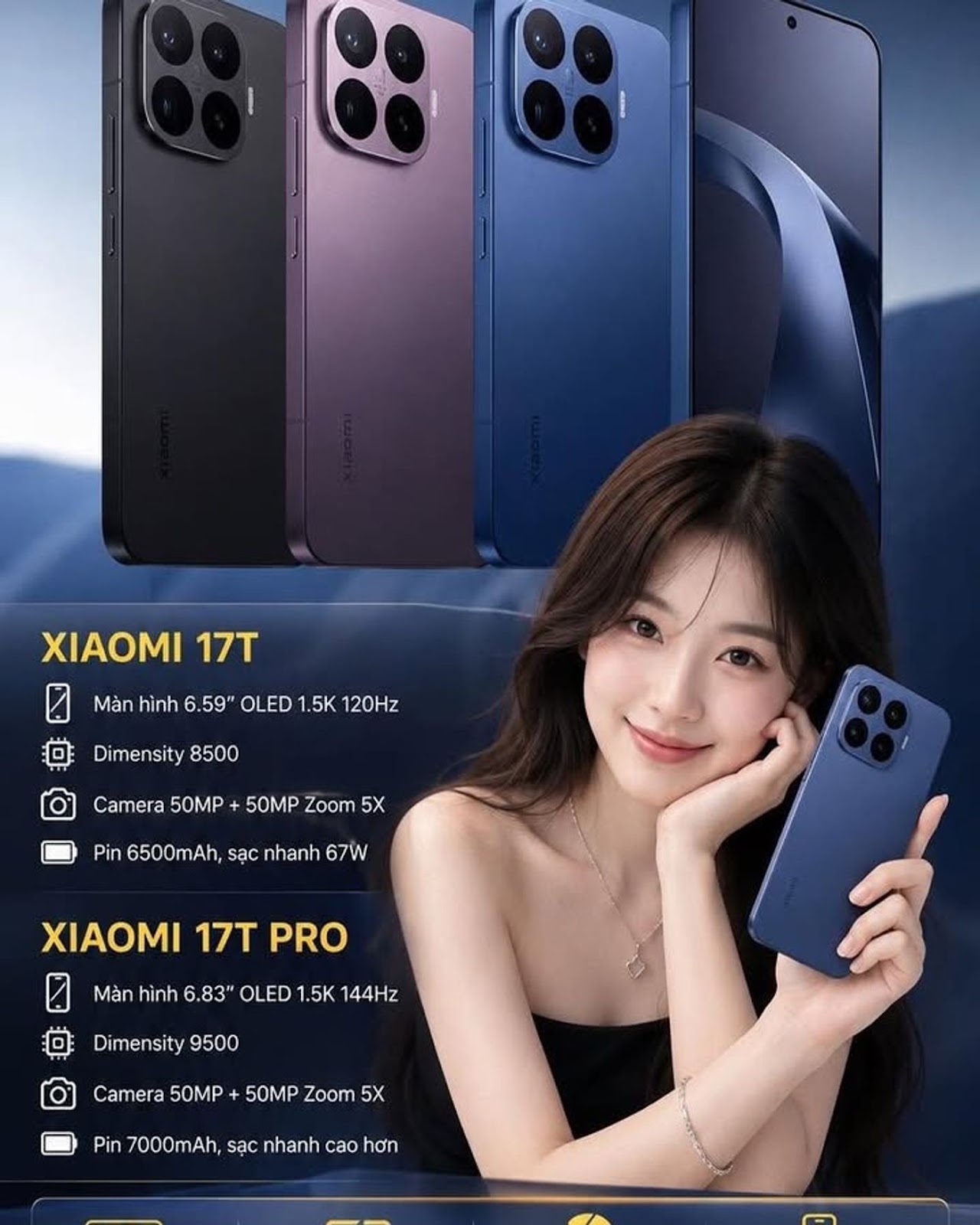 Xiaomi 17T Series Lộ Diện Với Pin 7000mAh, Màn Hình 144Hz Và Camera Zoom 5X