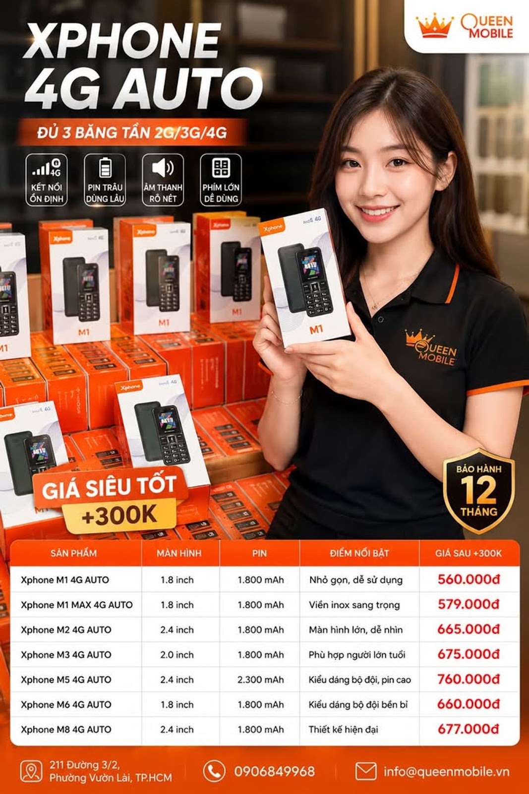Xphone 4G AUTO chính hãng giá tốt tại Queen Mobile #Xphone #ĐiệnThoại4G #ĐiệnThoạiPhím #QueenMobile 