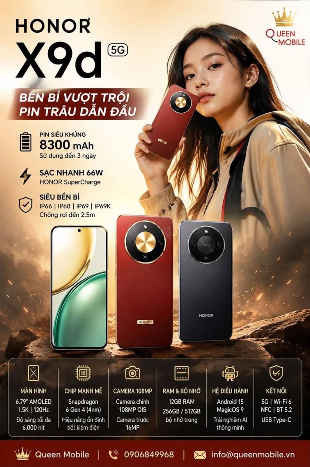 HONOR X9d ra mắt với pin 8.300 mAh, Snapdragon 6 Gen 4 và chuẩn kháng nước IP69K #HONOR #HONORX9d #A