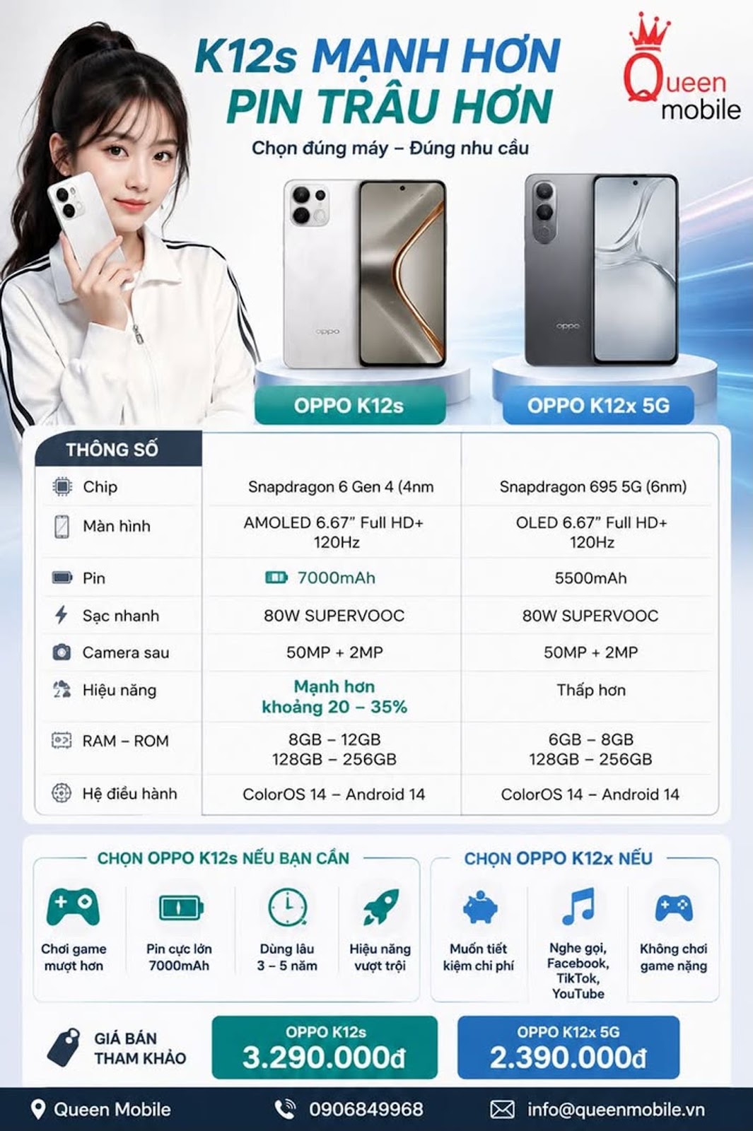 Nếu so trực tiếp thì OPPO K12s mạnh hơn và cũng có giá cao hơn OPPO K12x.