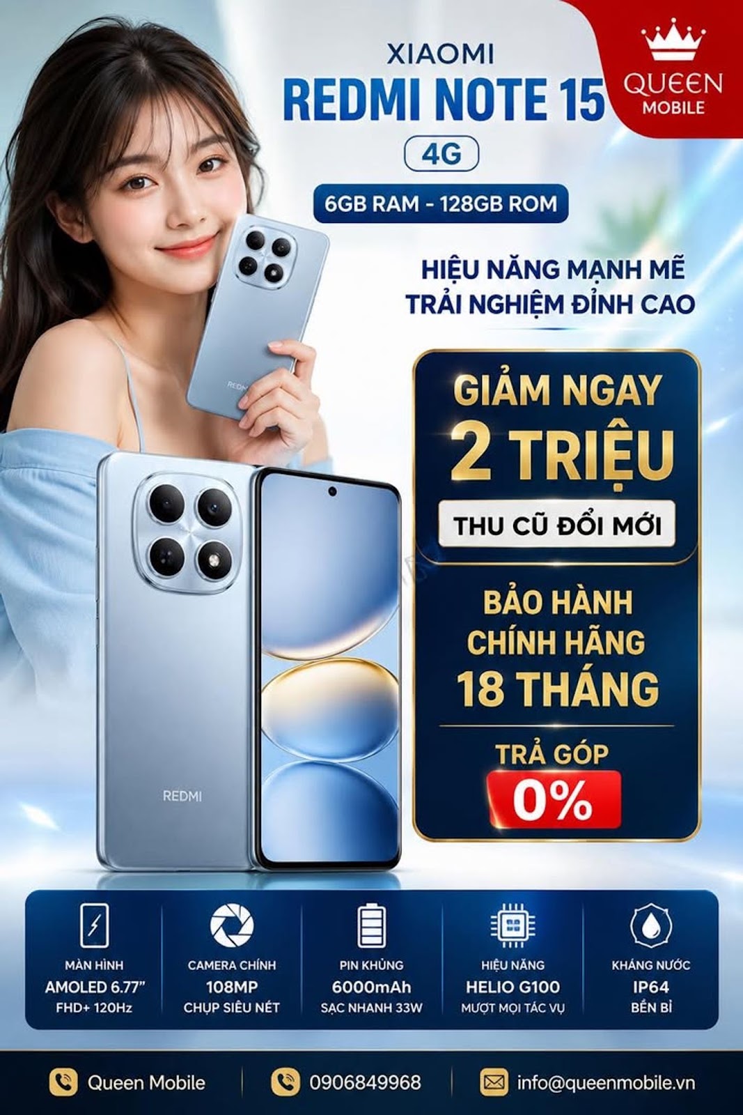 Xiaomi Redmi Note 15 4G 6GB/128GB New Seal Chính Hãng Việt Nam