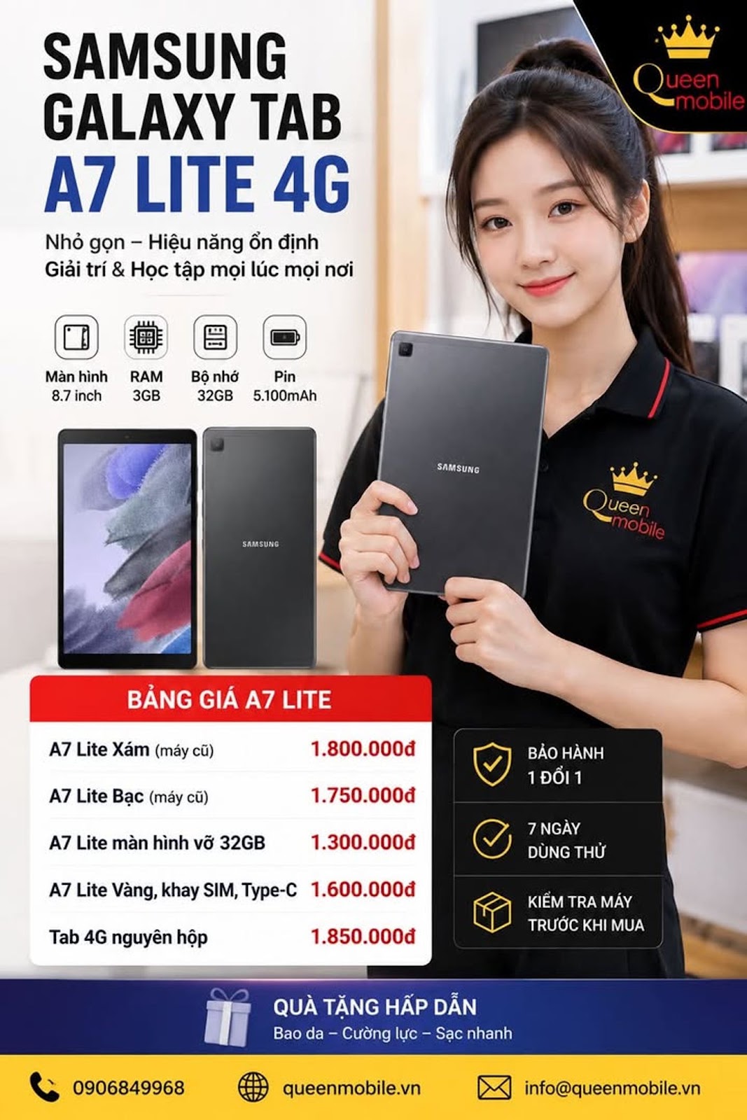 SAMSUNG GALAXY TAB A7 LITE 4G – TABLET SAMSUNG GIÁ TỐT, NHỎ GỌN DỄ DÙNG