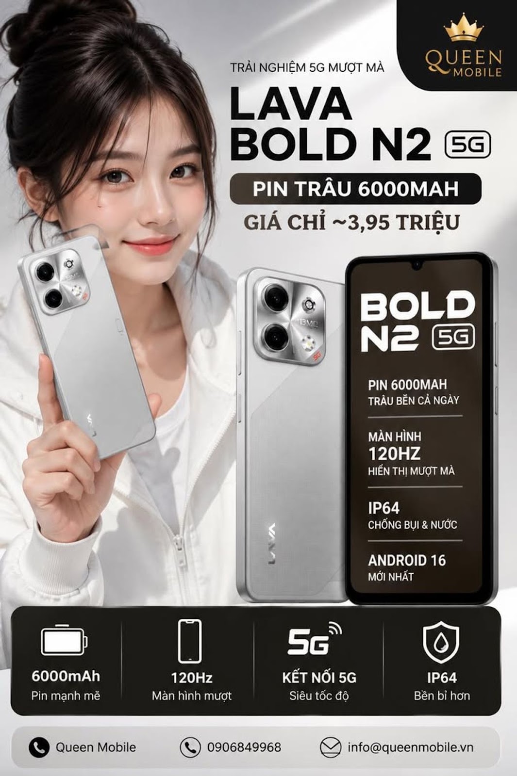 Lava Bold N2 5G ra mắt với pin 6.000mAh, màn hình 120Hz, giá chỉ khoảng 3,9 triệu đồng