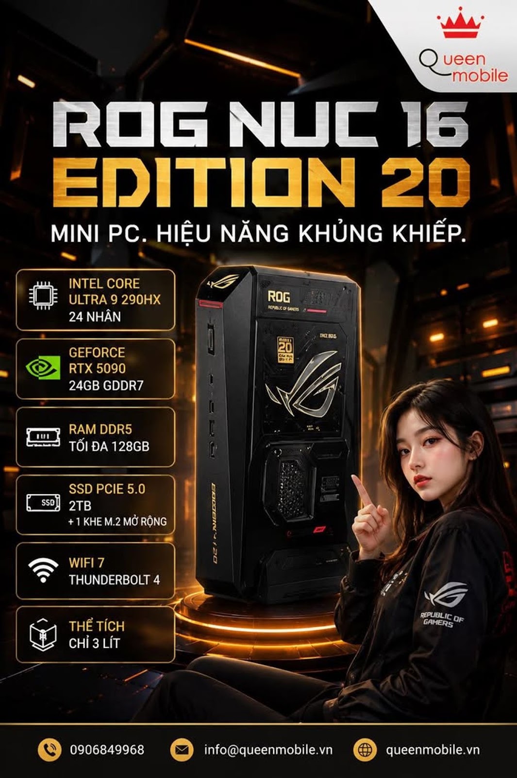 ASUS ROG NUC 16 Edition 20 ra mắt với RTX 5090, chỉ 3 lít thể tích nhưng mạnh ngang quái vật gaming
