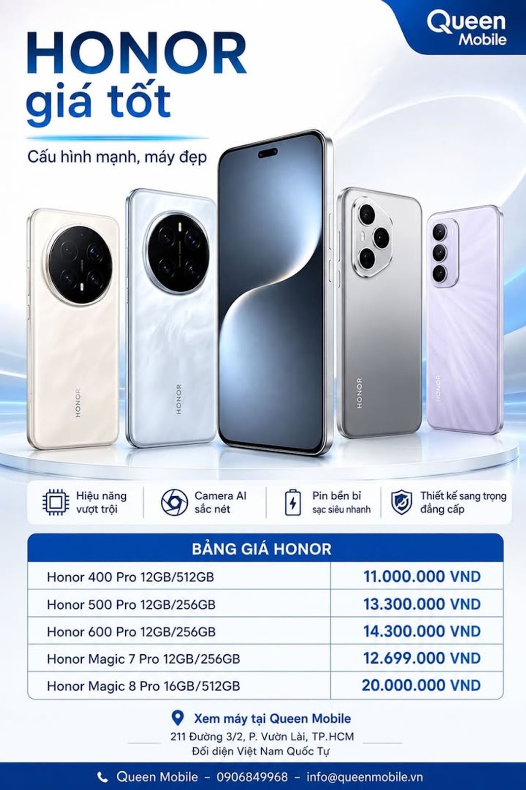 BẢNG GIÁ HONOR CẤU HÌNH KHỦNG TẠI QUEEN MOBILE