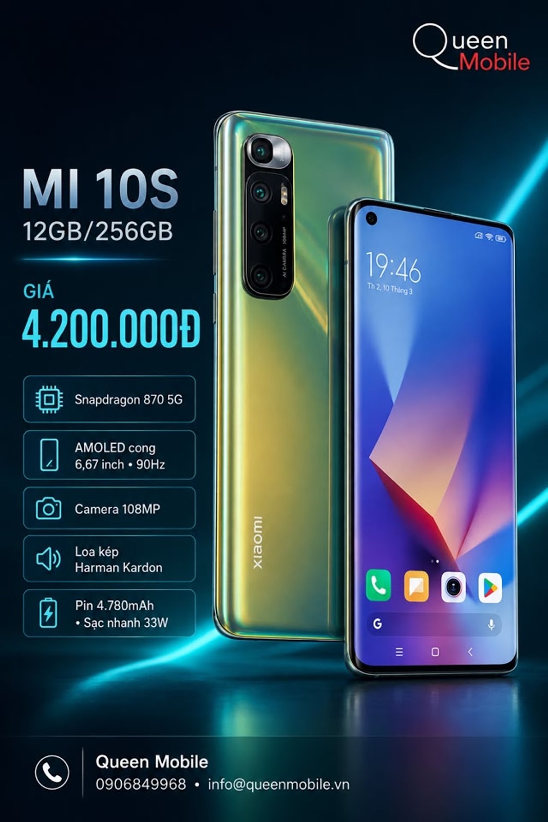 𝗫𝗜𝗔𝗢𝗠𝗜 𝗠𝗜 𝟭𝟬𝗦 𝟭𝟮𝗚𝗕 𝟮𝟱𝟲𝗚𝗕 – LOA HARMAN KARDON, CHIP SNAPDRAGON 870