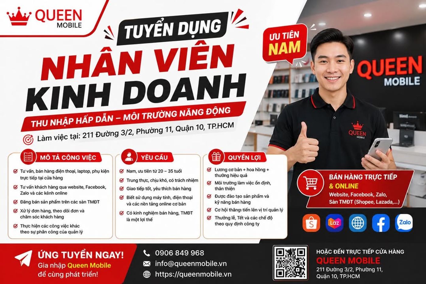 TUYỂN DỤNG NHÂN VIÊN KINH DOANH – QUEEN MOBILE