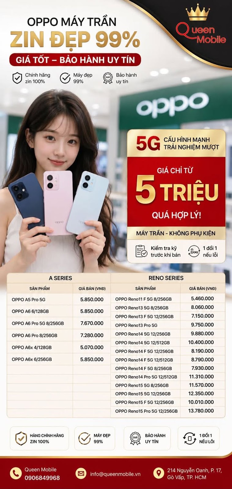 Bảng giá OPPO Reno và A Series máy trần zin đẹp 99% cập nhật mới #OPPO #OPPOReno15 #OPPOReno14 #OPPO