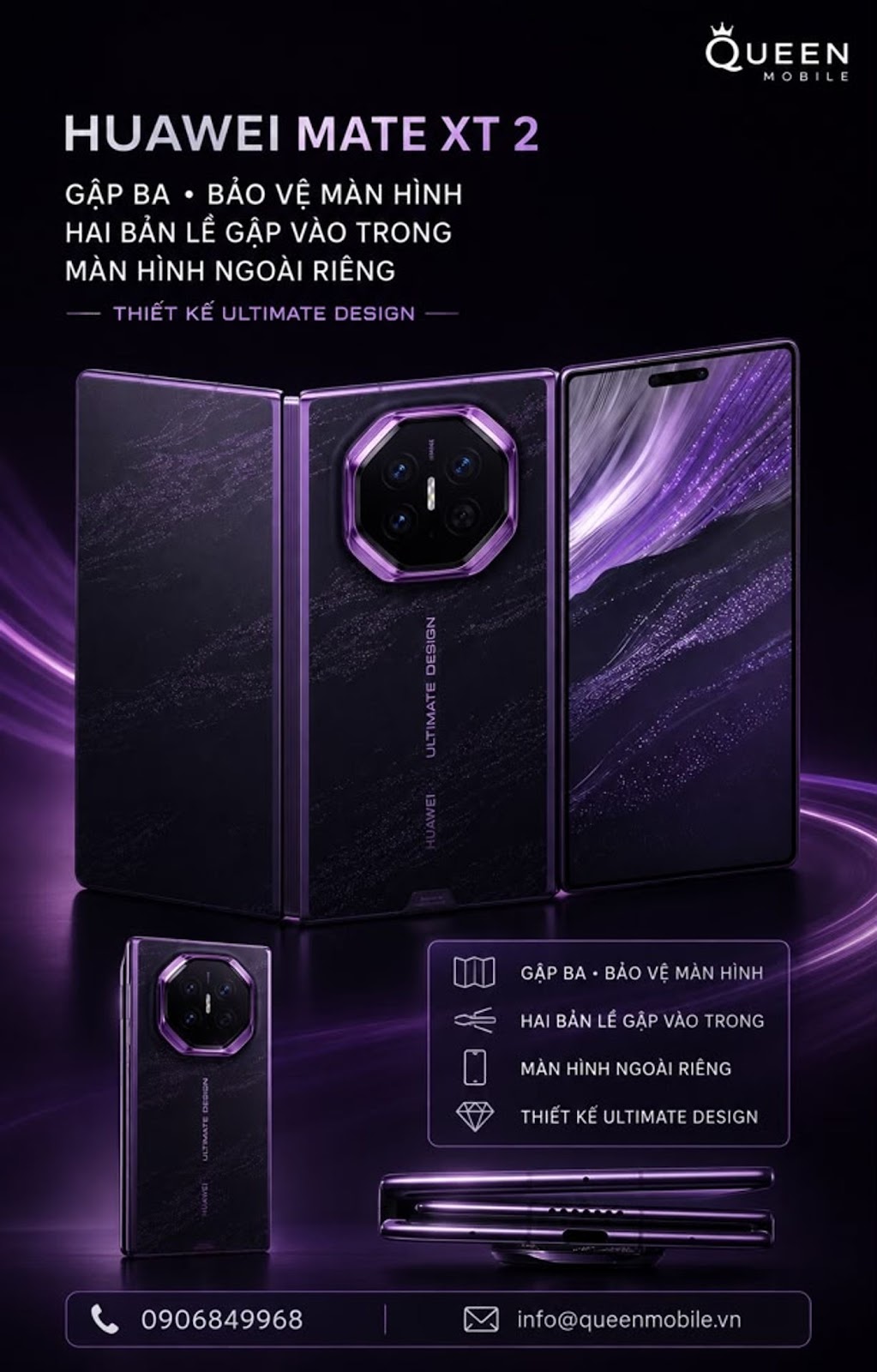 HUAWEI Mate XT 2 đổi sang gập vào trong giống Galaxy Z TriFold, cuộc đua điện thoại gập ba bước sang