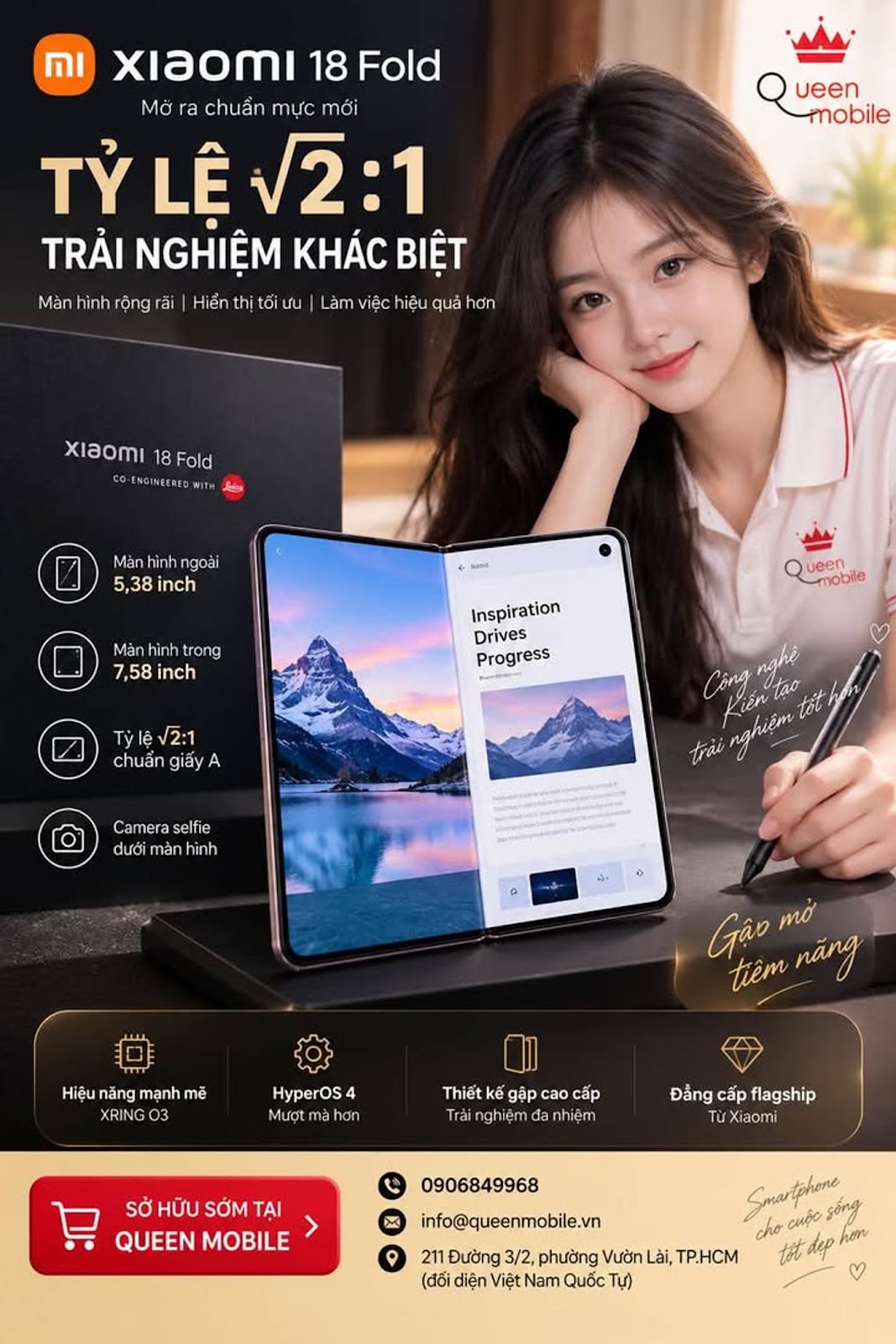 Xiaomi 18 Fold xác nhận màn hình tỷ lệ √2 trên 1, Xiaomi đặt cược vào thiết kế “trung gấp” mới #Xiao