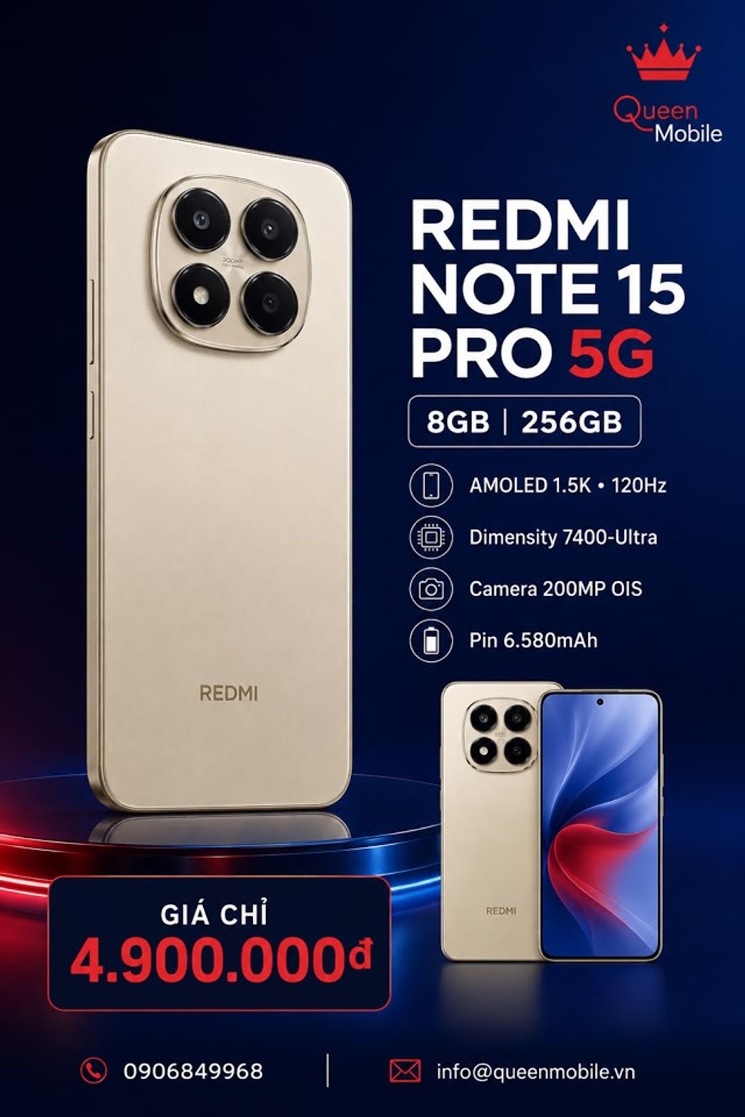 – GIÁ CHỈ 4.900.000 VND #RedmiNote15Pro #QueenMobile #ĐiệnThoạiGiáTốt