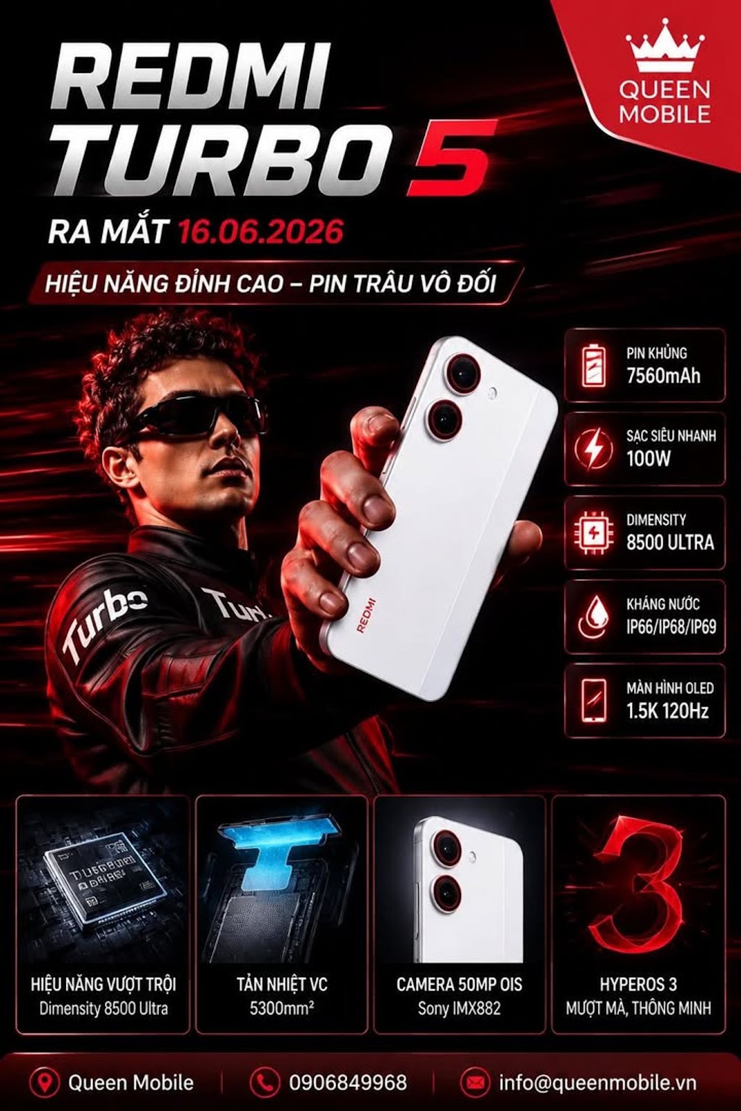 REDMI Turbo 5 Chính Thức Ấn Định Ngày Ra Mắt, Dimensity 8500 Ultra Kết Hợp Pin 7.560mAh Và Sạc 100W 