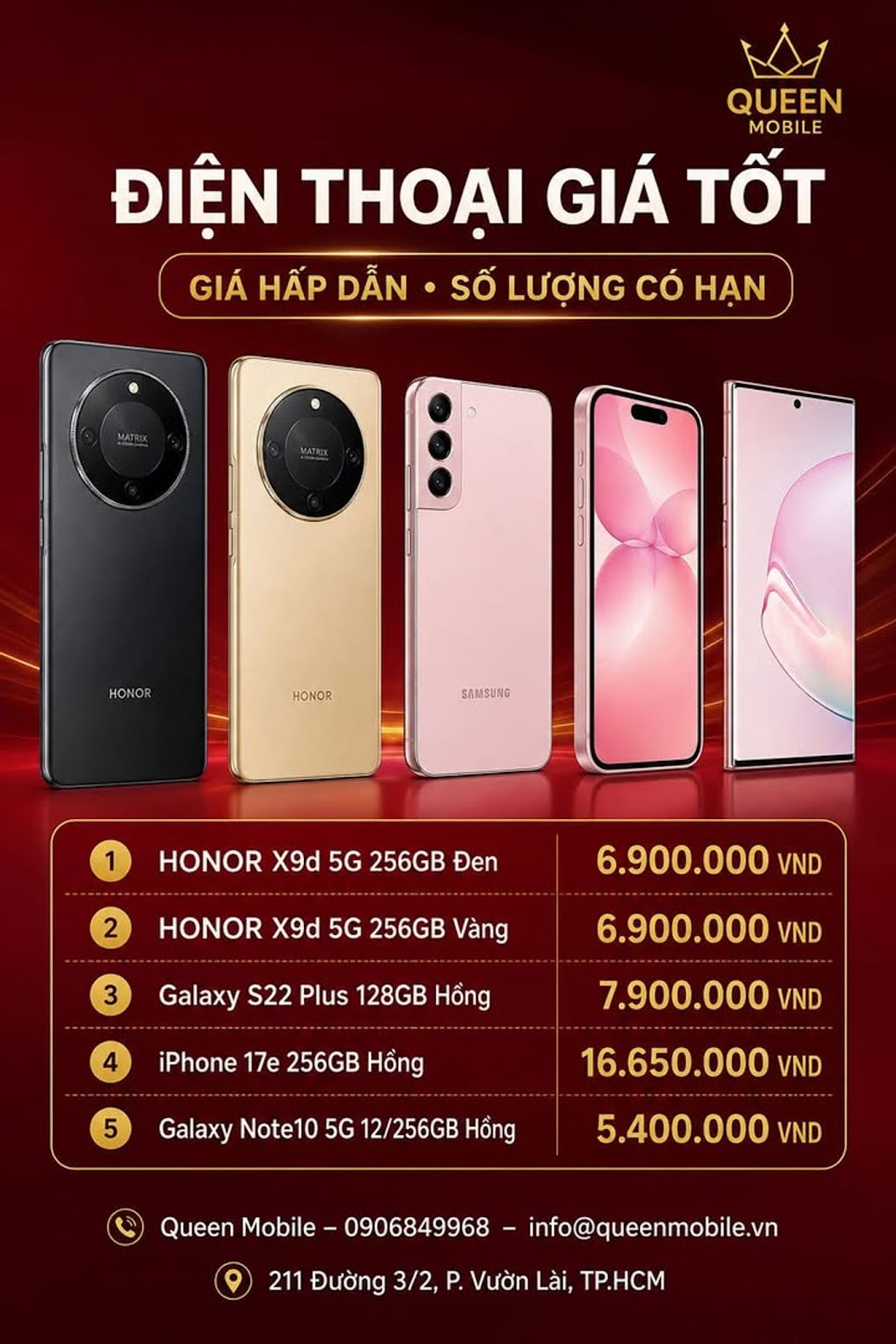 BẢNG GIÁ ĐIỆN THOẠI ĐANG BÁN TẠI QUEEN MOBILE