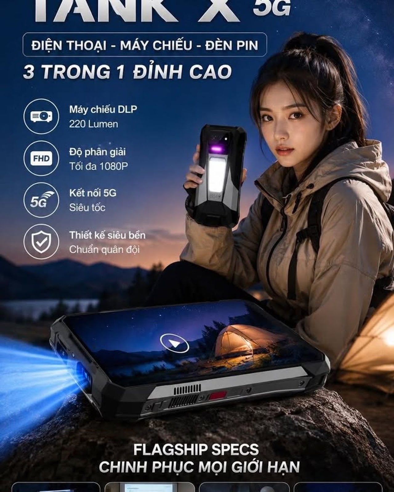 8849 TANK X 5G Lộ Diện Với Máy Chiếu DLP 220 Lumen, Tham Vọng Tạo Ra Dòng Smartphone Không Giống Bất
