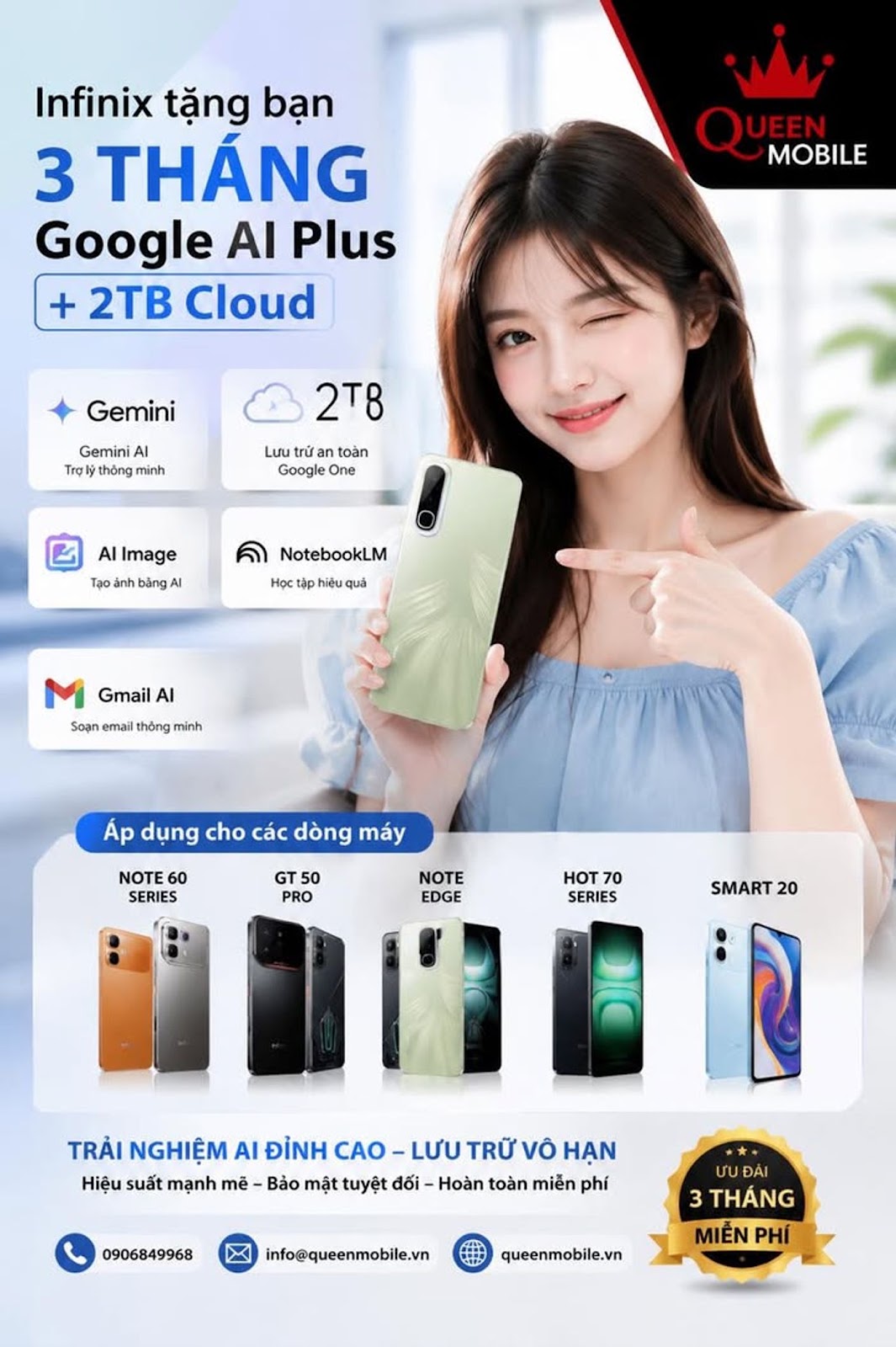 Infinix Tặng Google AI Plus Miễn Phí 3 Tháng, Kèm 2TB Cloud Cho Nhiều Dòng Smartphone