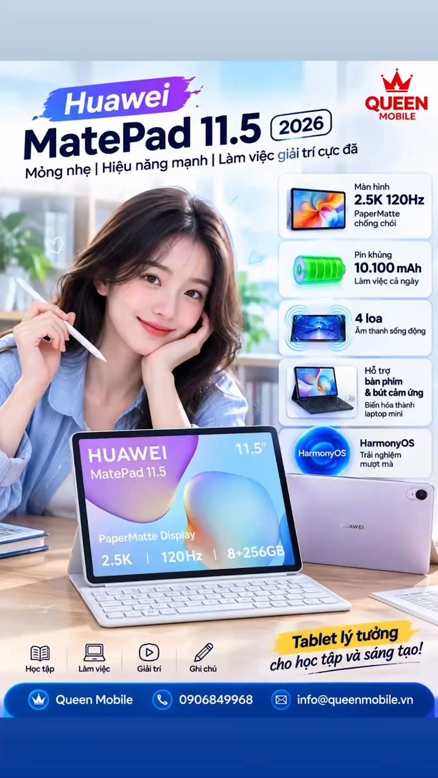 Huawei MatePad 11.5 2026 ra mắt tại Ấn Độ với màn hình PaperMatte 2.5K 120Hz và pin 10.100mAh #Huawe
