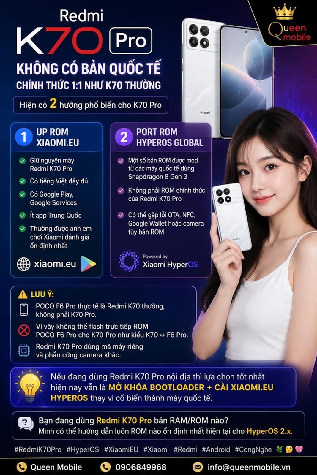 Redmi K70 Pro không có bản quốc tế chính thức tương ứng 1:1 như K70 thường.
