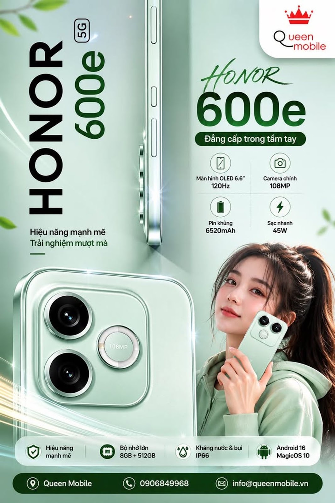 Honor 600e lộ cấu hình cực khủng với pin 6520mAh, màn hình OLED 120Hz và camera 108MP