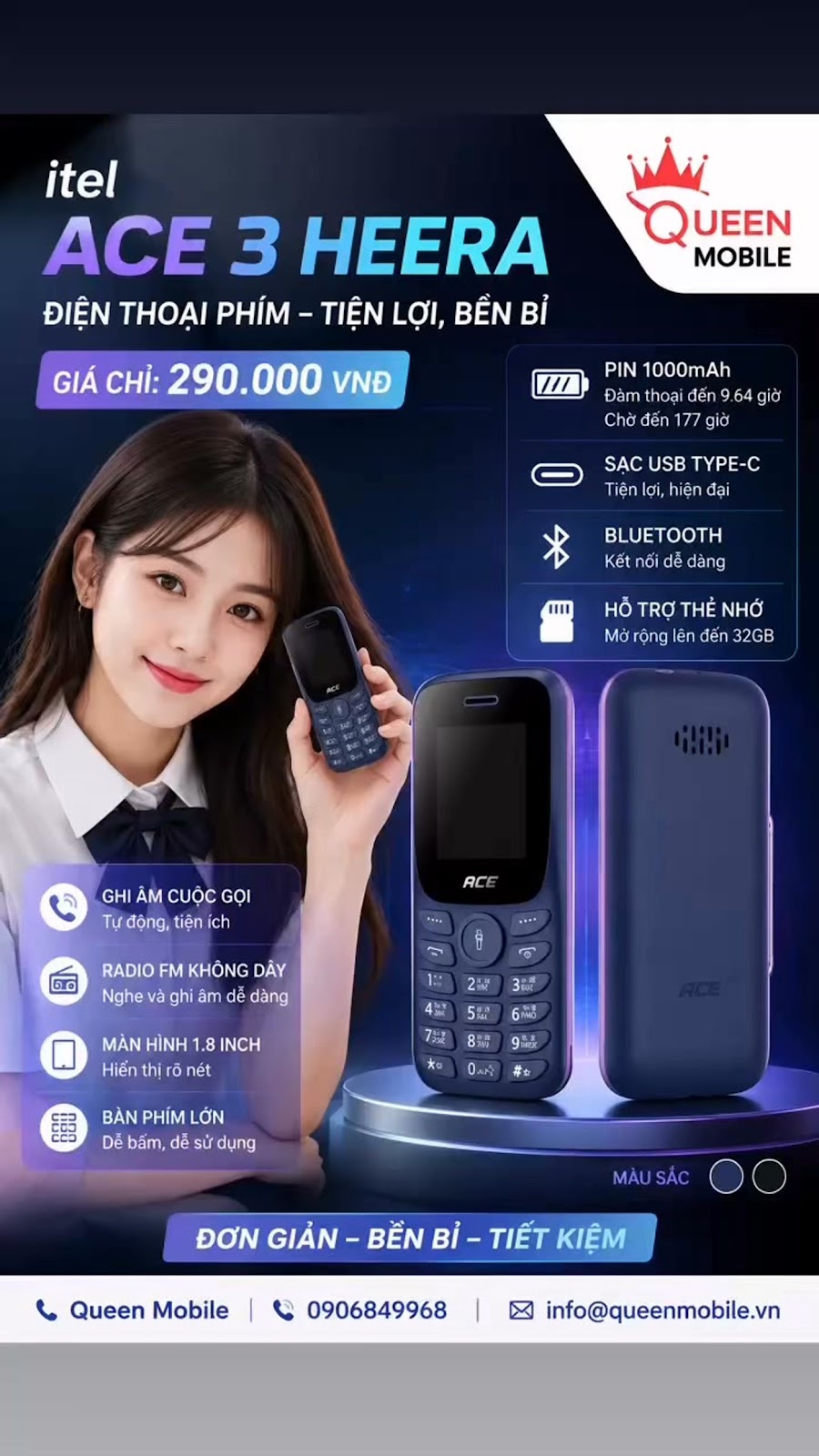 Itel Ace 3 Heera ra mắt tại Ấn Độ với giá khoảng 290.000 VND, có USB Type-C, Bluetooth và ghi âm cuộ