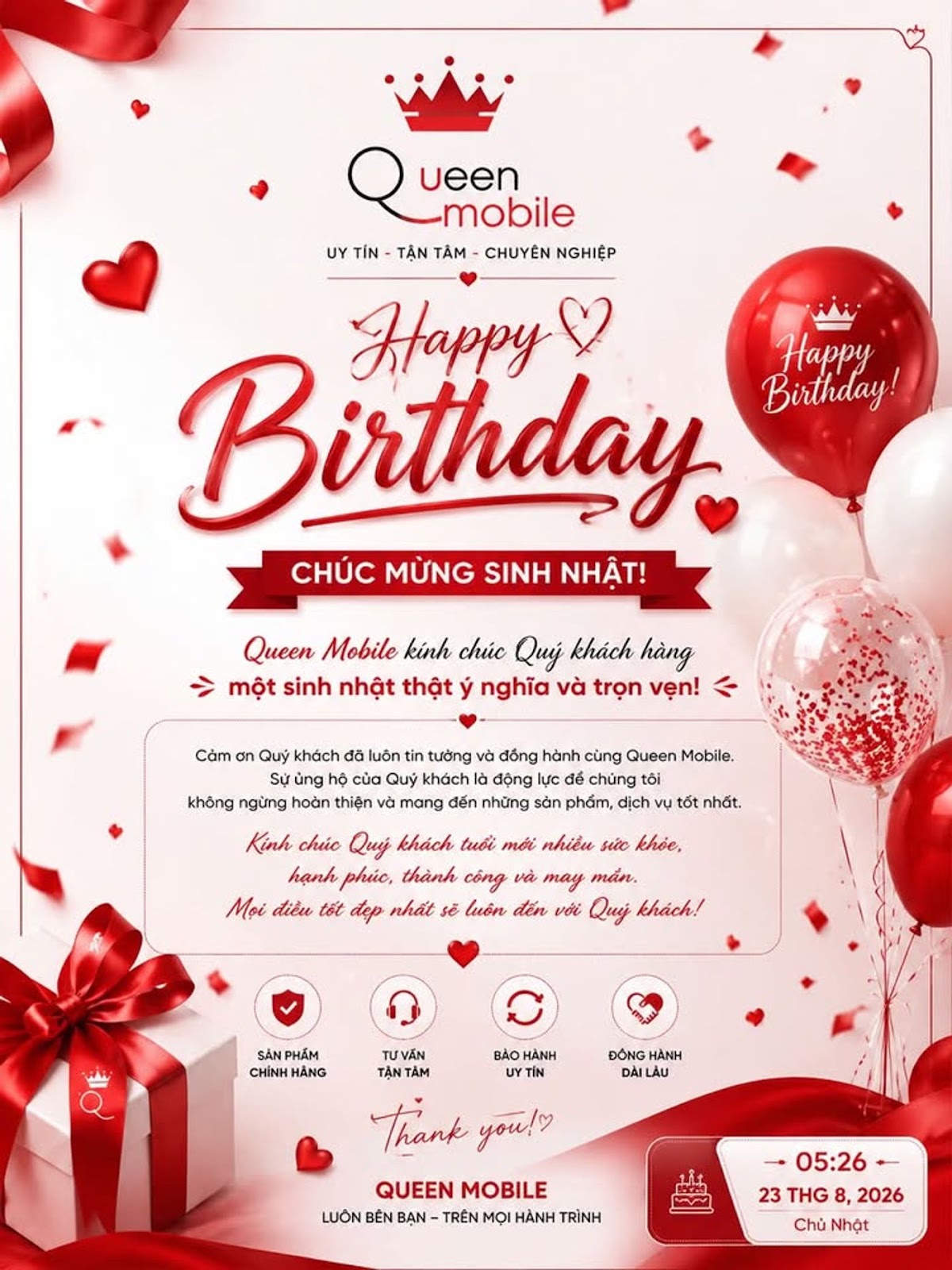 CHÚC MỪNG SINH NHẬT KHÁCH HÀNG QUEEN MOBILE