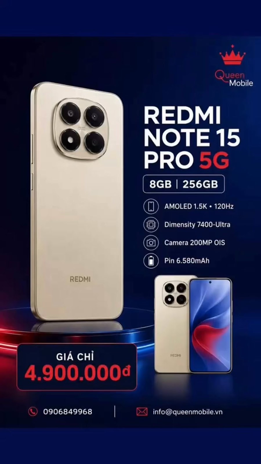 – GIÁ CHỈ 4.900.000 VND #RedmiNote15Pro #QueenMobile #ĐiệnThoạiGiáTốt