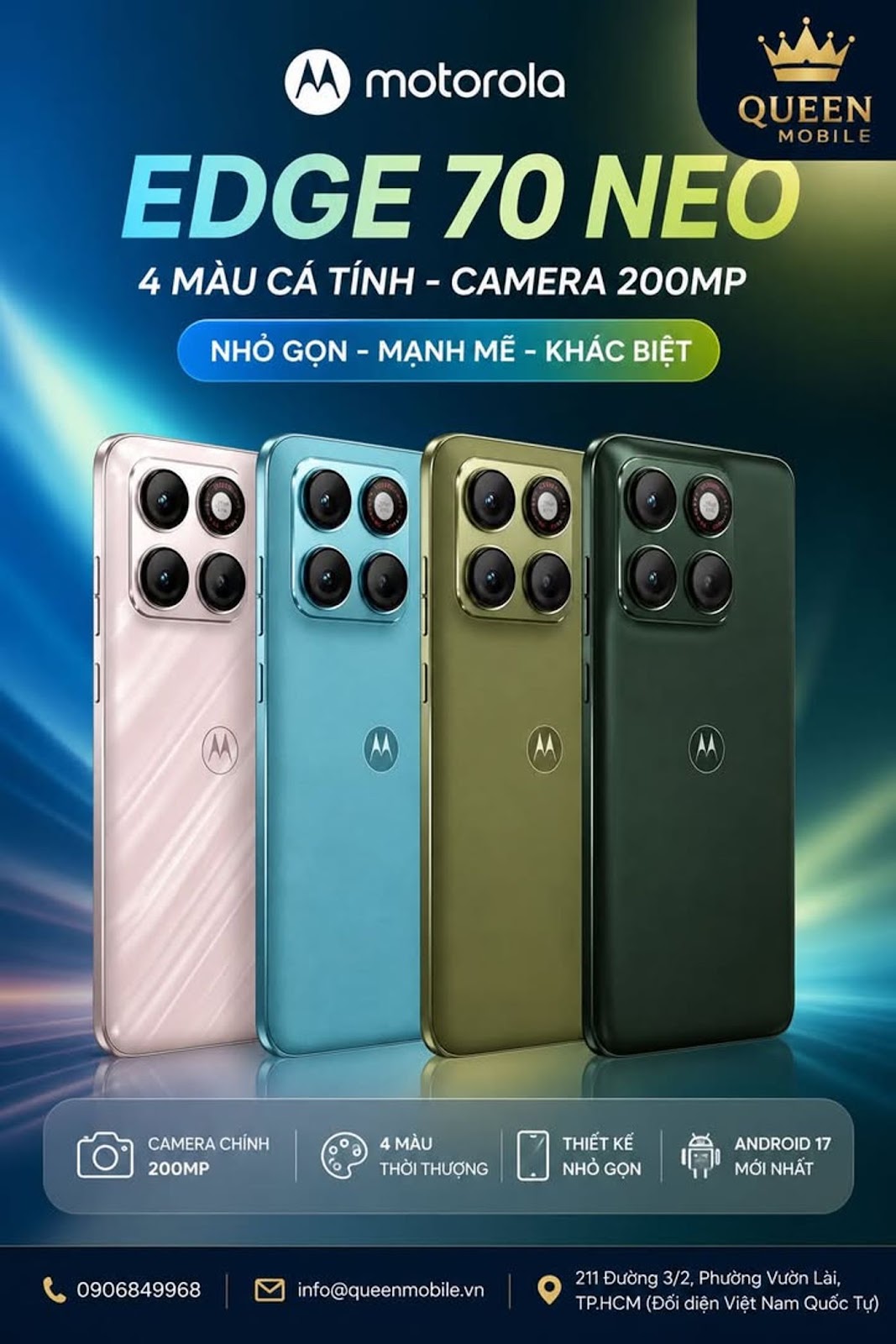 Motorola Edge 70 Neo lộ ảnh render với 4 màu nổi bật, camera 200 MP khiến phân khúc tầm trung nóng l