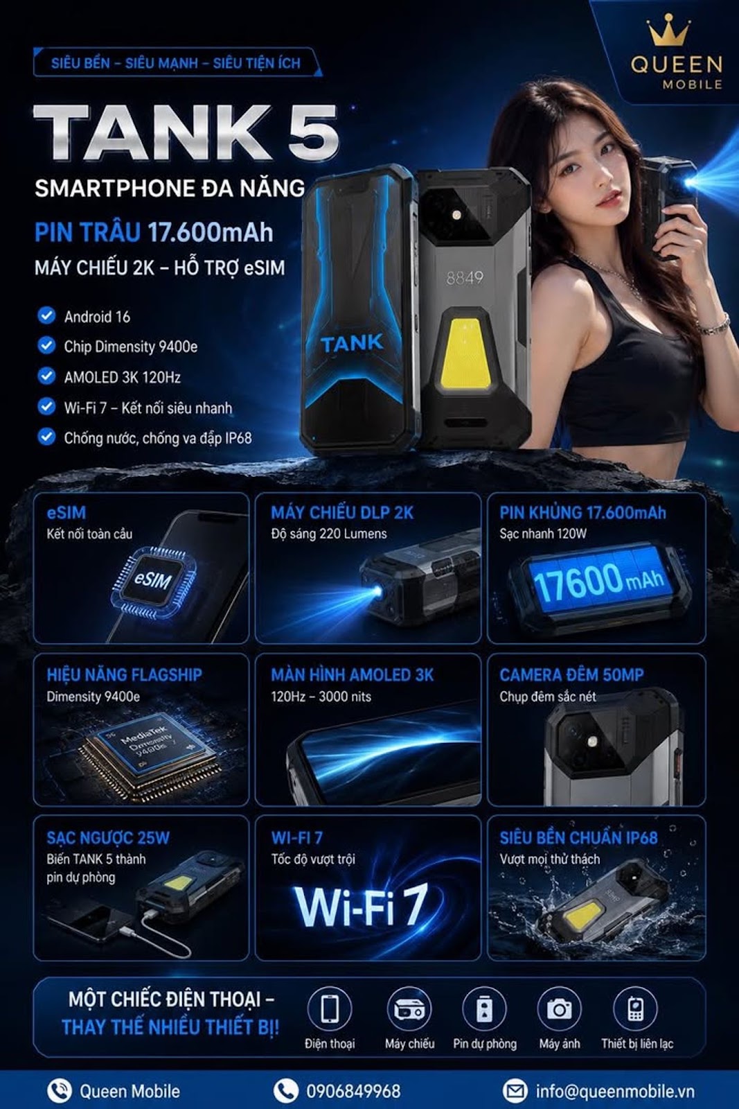 8849 TANK 5 Chính Thức Hỗ Trợ eSIM, Smartphone Siêu Bền Tích Hợp Máy Chiếu Đang Gây Sốt Toàn Cầu