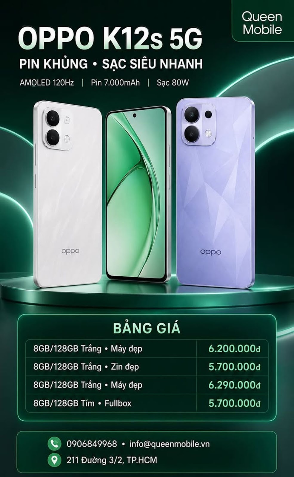OPPO K12s 5G pin 7.000mAh, màn OLED 120Hz, giá cực hấp dẫn